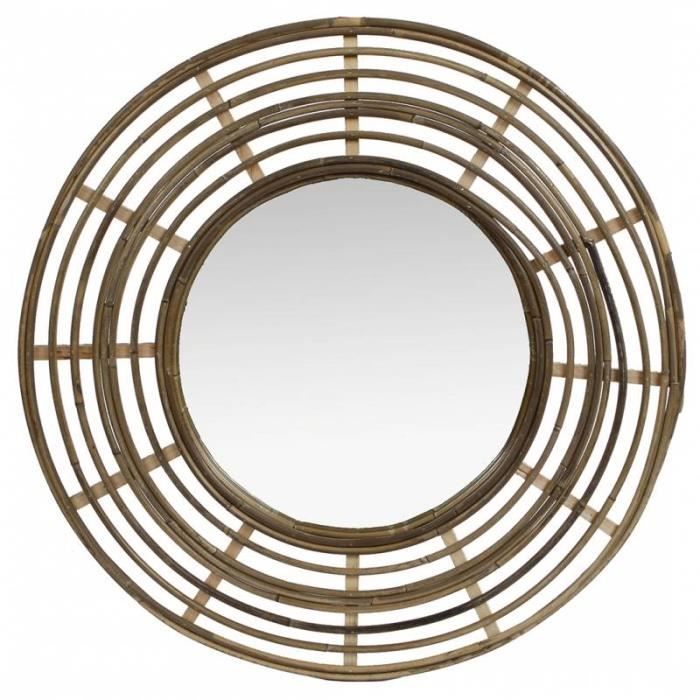Miroir Tendance en Rotin Grande Glace Décorative Ronde Design 3x54,5x54,5cm 54,5 Naturel