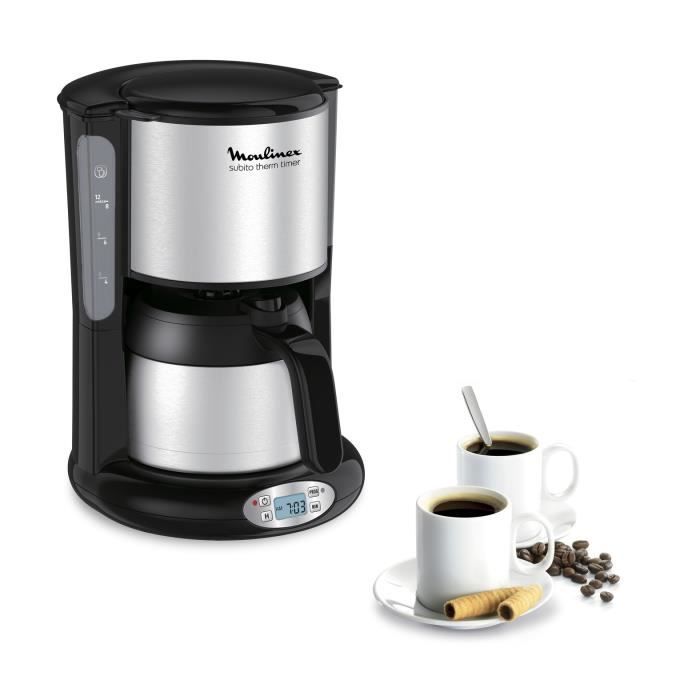 MOULINEX FT362811 Cafetière filtre avec verseuse isotherme SUBITO - Programmable - 8 à 12 tasses - Noir et Inox