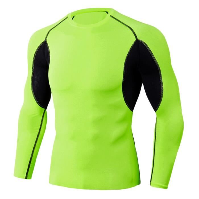 Tee Shirt De Sport Pour Homme Manches Longues Haut De Compression Base Layer Séchage Rapide TC87 2XL