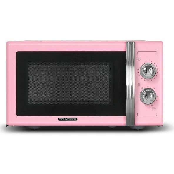 SCHNEIDER - SMW23VMP - Micro ondes gril Vintage - 23 litres - 6 niveaux de puissance - Plateau tournant (27cm) - Rose