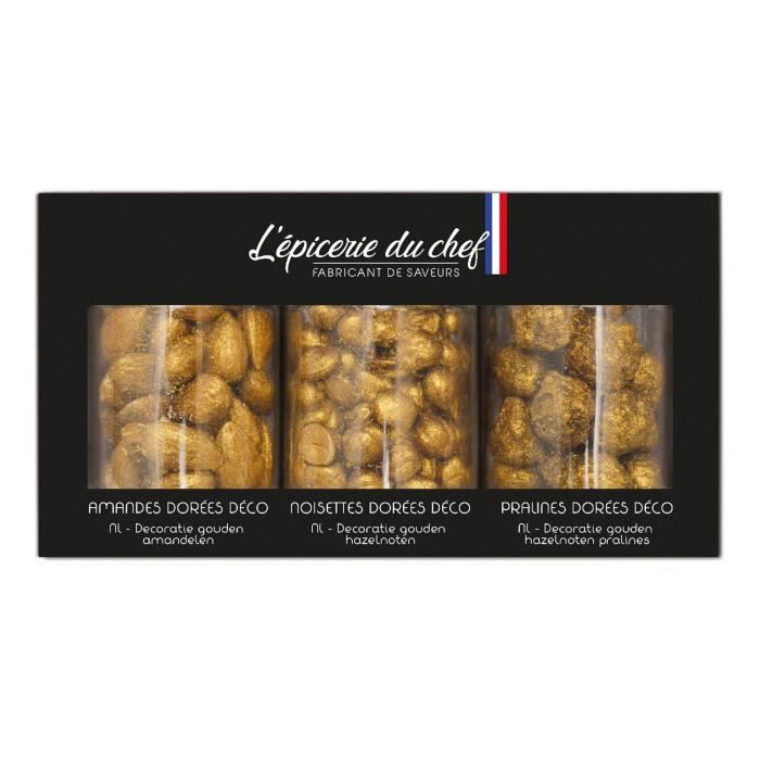 Assortiment 3 pots décorations fruits secs dorés pour pâtisserie