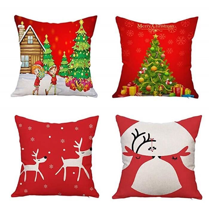 F 4PCS Taie d'oreiller Noël série Bonhomme de neige,Coton Doux en Lin Couvre-Lit Taie d'oreiller Canap¨&