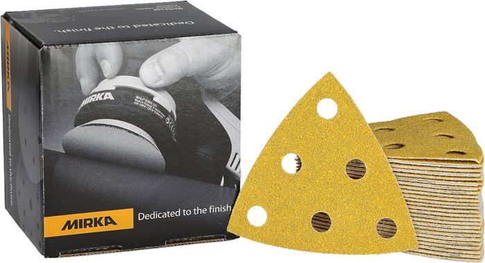 Mirka Iridium Triangle de ponçage Papier abrasif Premium 93x93x93mm 15 trous autoagrippant, grain 40, 50 pcs/Pour poncer la peinture, mastic, apprêt, bois, acier, minéraux, plastique Mirka Iridium Triangle de ponçage Papier abrasif Premium 93x93x93mm 15 trous autoagrippant, grain 40, 50 pcs/Pour poncer la peinture, mastic, apprêt, bois, acier, minéraux, plastique