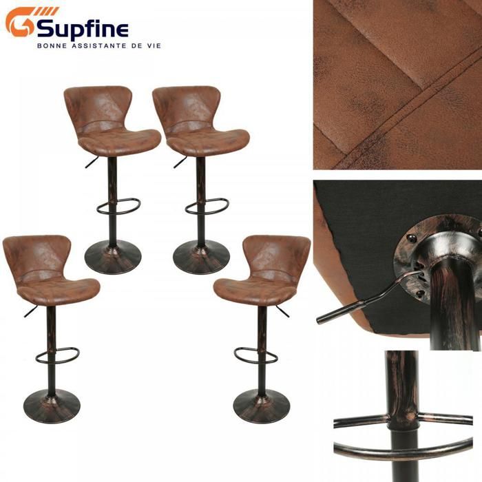 SUPFINE Lot de 4 - Tabourets de Bar - Vintage - Industriel - Scandinave - Capacité de Charge 120kg - Chaises de Salle à Manger