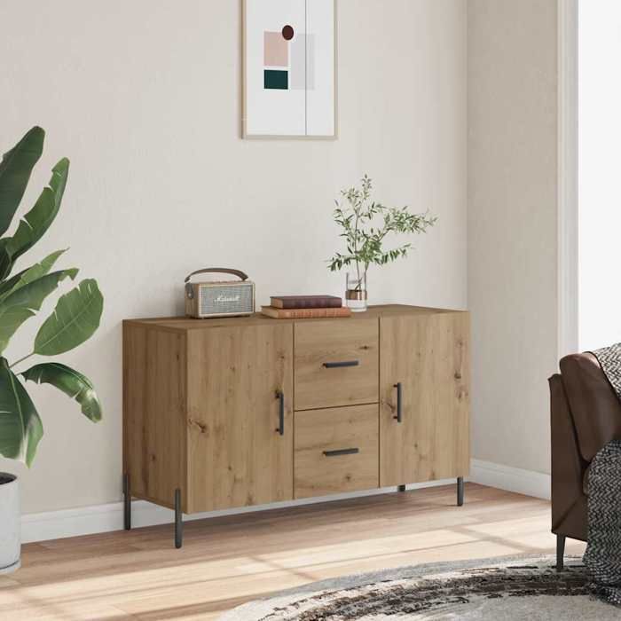 Buffet Design En Bois D'ingénierie Chêne - 100x30x65,6 Cm - VidaXL - Rangement Pratique Avec éclairage Et Tiroirs - Idéal Salon/salle à Manger