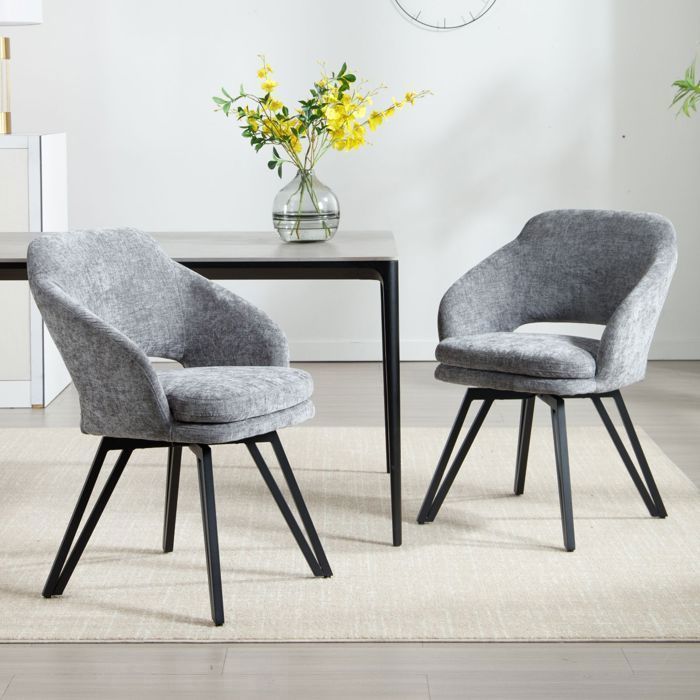 Wahson Chaise de Salle à Manger Lot de 2 Chaise Salle à Manger Moderne Chaise de Salon Pivotante pour Cuisine Chenille Gris