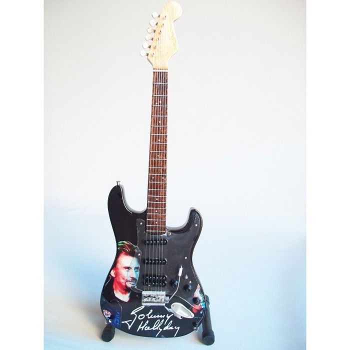 Guitare miniature - Stratocaster - Noir - 25cm - Hommage à Johnny Hallyday