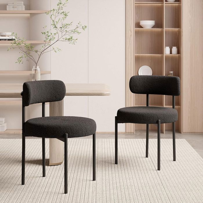 BatonY Lot de 2 Chaises de Salle à Manger Chaises de Cuisine en Tissu Teddy Chaise Rembourrées pour Salle à Manger Salon Noir