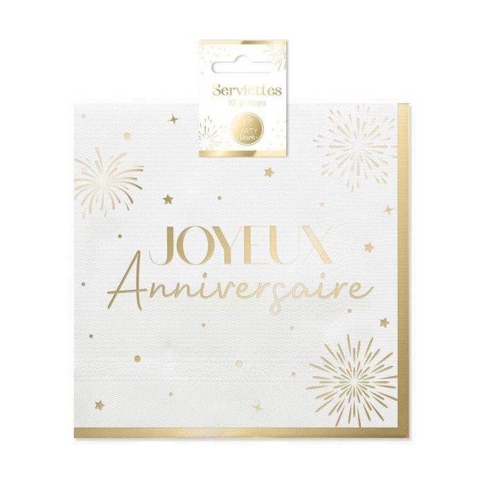 Serviettes Anniversaire Wnddle - Lot De 20 - Motif Joyeux Anniversaire Or Noir - 33x33cm - Pour Fête