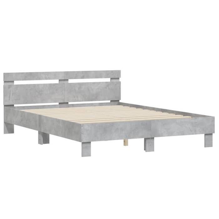 RemiseLit 2 personnes Cadre de lit Double sans matelas gris béton 140 x 190 cm JILIMAISON2025 90985312