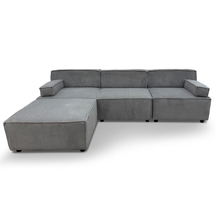 MENZZO Canapé modulable Benoit Velours côtelé Gris -L259 x P173 5 x H70 cm