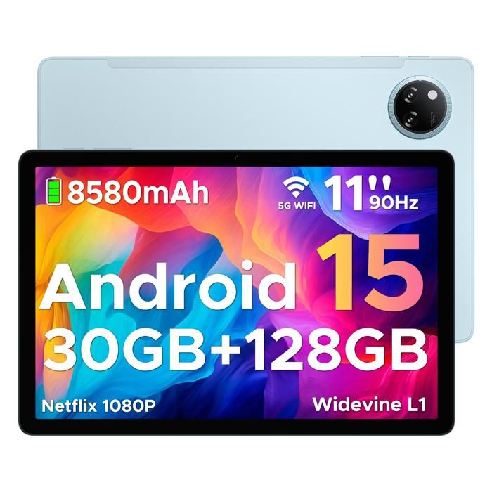 DOOGEE TAB A9 PRO+ Tablette 11 pouces Android 15 30 Go+ 128 Go Batterie 8580 mAh Caméra 13 MPWIFIDéverrouillage Facial – Bleu