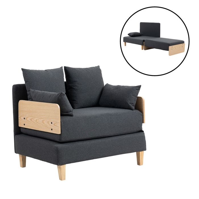 Canapé convertible 1 place Seinlus 81 x 88 x 68 cm gris foncé