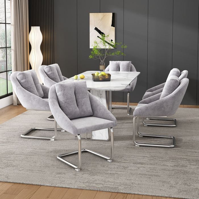 Lot de 6 Chaises de Salle à Manger Fauteuil Lounge en Velours Assise Rembourrée avec Coussin Pieds Métal Gris Lot de 6 Chaises de Salle à Manger Fauteuil Lounge en Velours Assise Rembourrée avec Coussin Pieds Métal Gris