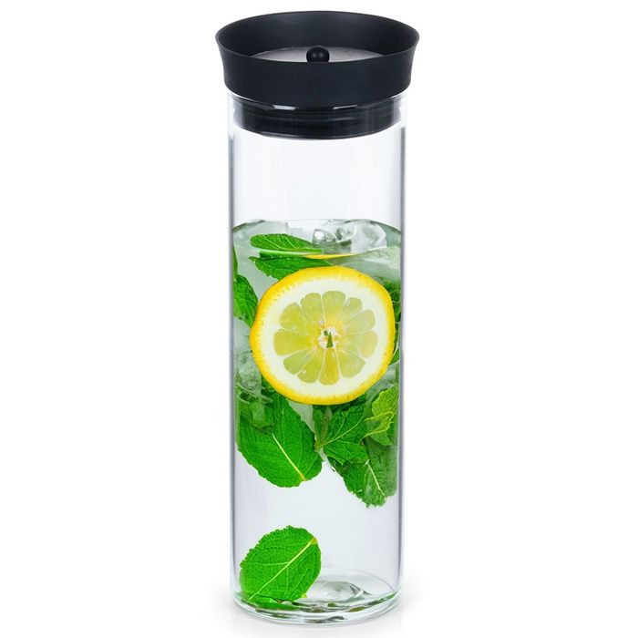 Carafe en verre - EXCELLENT HOUSEWARE - 1L - Verre borosilicate - 9x28 cm - Couvercle silicone et acier inoxydable