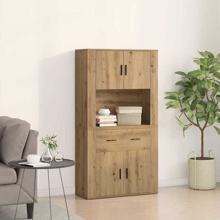 (ON SALE)Meuble Salon/Rangement Cuisine - Haut de Buffet avec tiroir - chêne artisanal - 80x33x150 cm EU873114