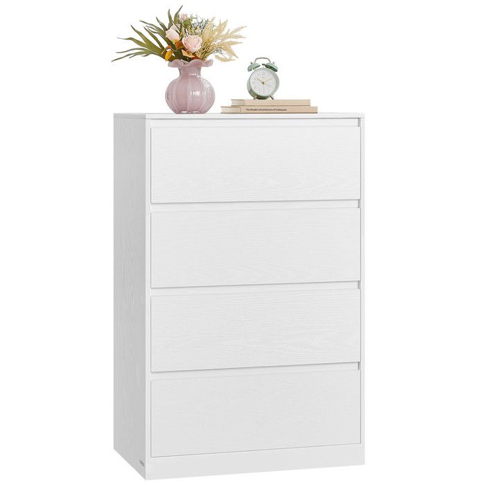 VASAGLE Kailyn Collection - Commode Chambre 4 Tiroirs Armoire de Rangement Meuble à Vêtements 40 x 60 x 974 cm Blanc Neige