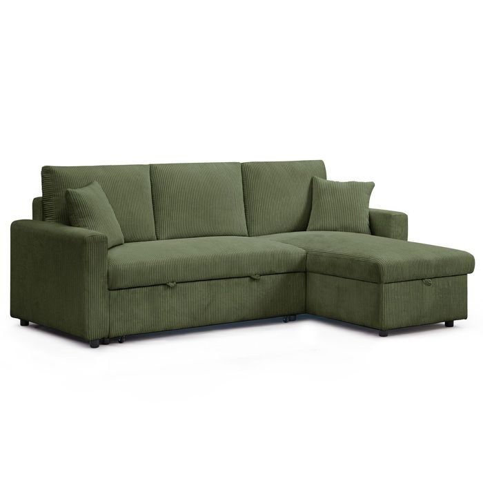 MENZZO Canapé dangle convertible avec coffre de rangement réversible Toledo Velours côtelé Vert -L220 x P146 x H88cmSurface MENZZO Canapé dangle convertible avec coffre de rangement réversible Toledo Velours côtelé Vert -L220 x P146 x H88cmSurface