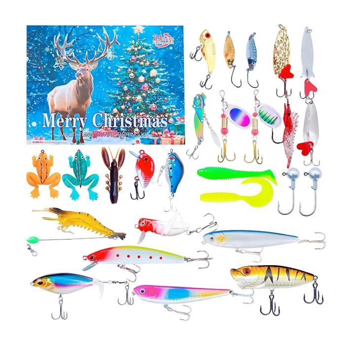 Calendrier De L'avent Peche Pecheur, 24 Ensemble De Leurres Calendrier De Avent Peche Pour Adulte Homme Cadeau Surprise Noel 97983475