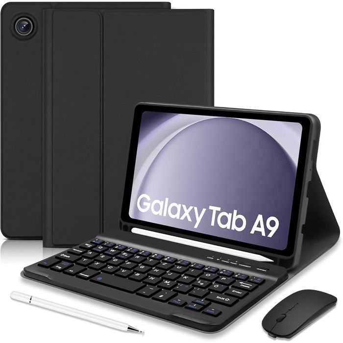 Coque Clavier - BOOLING - Samsung Galaxy Tab A9 / A11 - Protection PU - Clavier AZERTY - Souris Sans Fil