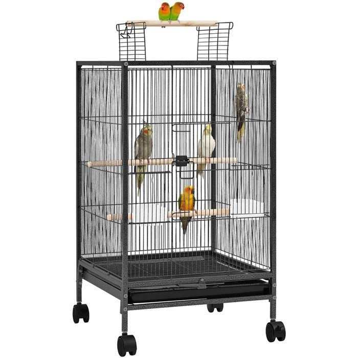 Comparer les prix de Yaheetech Cage à Oiseaux sur Pied Cage à Oiseaux en Métal à Roulettes avec Toit Ouvert Fond Amovible Noir