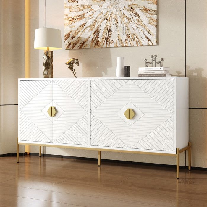 Buffet Moderne à 4 Portes Meuble de Rangement avec Pieds en Métal Buffet de Cuisine pour Salon Salle à Manger 162x40x80cm