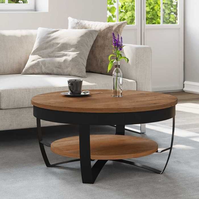 Table basse - vidaXL - Bois dacacia - Style industriel - 65x65x32 cm - Marron