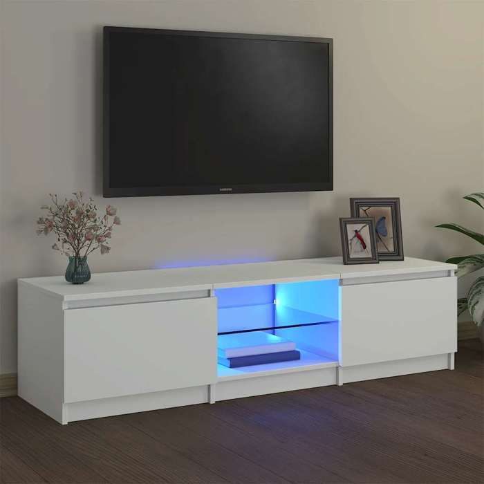 Bonne qualité - Meuble TV avec lumières LED blanc 140x40x355 cm - haut de gamme -14392