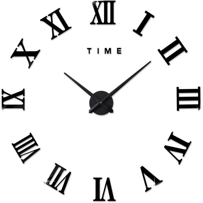 Moderne DIY Grand Pendule Murale Chiffres Romains Big Montre Stickers 3D Horloge Montre Murale (Batterie Non Inclus) Doré