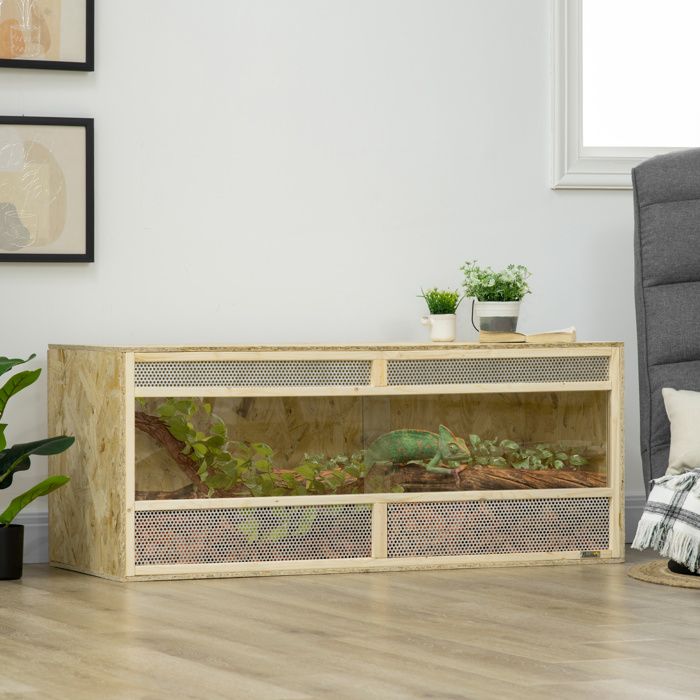 Meilleurs prix pour Terrarium en bois OSB pour reptiles avec porte coulissante en verre - 120 x 50 x 50 cm naturel