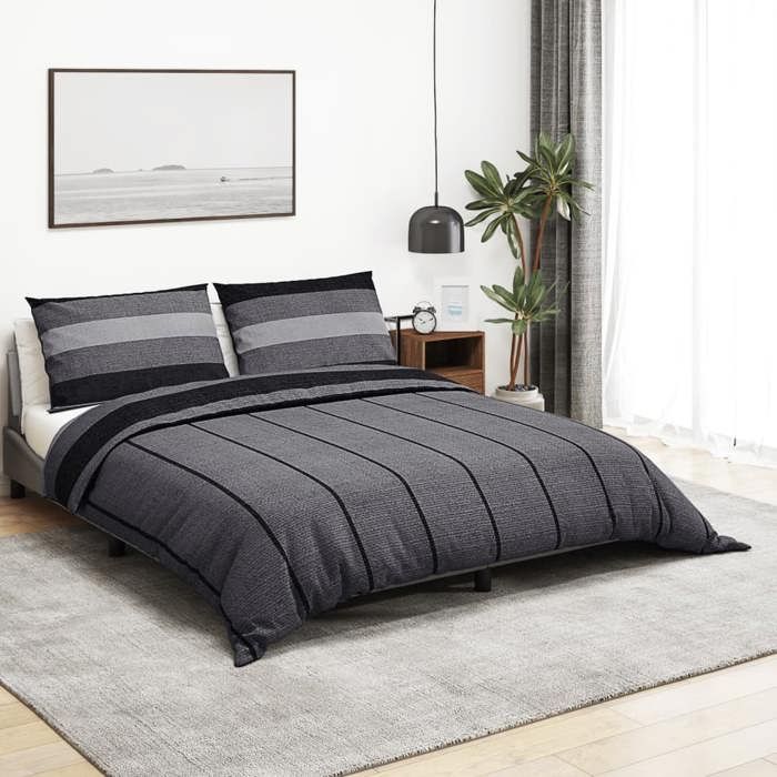 Ensemble de housse de couette en coton - vidaXL - 200x200 cm - Gris foncé - 100% coton - 2 taies doreiller 65x65 cm
