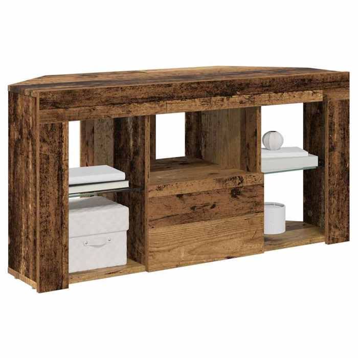 Meuble TV dangle LED - vidaXL - 100x40x50 cm - Bois ancien - 4 étagères - Prise USB intégrée - Montage mural