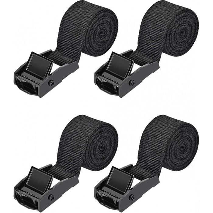 Lot De 4 Sangles D’Arrimage Automatiques 5 M X 25 Mm – 350/700 DaN, Crochet Pointu, Enrouleur Auto – Conforme EN 12195-2