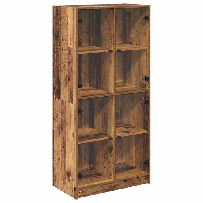 Buffet en bois dingénierie - GKO - 68x37x142 cm - Bois ancien - 4 portes - PVC transparent - Finition mate
