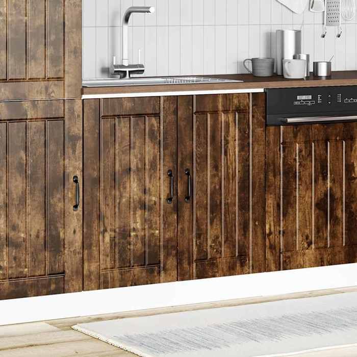 Meuble sous évier en bois dingénierie - GKO - Chêne fumé - 80x46x81 5 cm - Capacité de charge 70 kg - Pieds réglables
