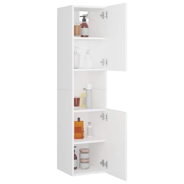 Armoire de salle de bain - WIENS - Blanc - 30x30x130 cm - Bois dingénierie - 5 compartiments - 2 portes
