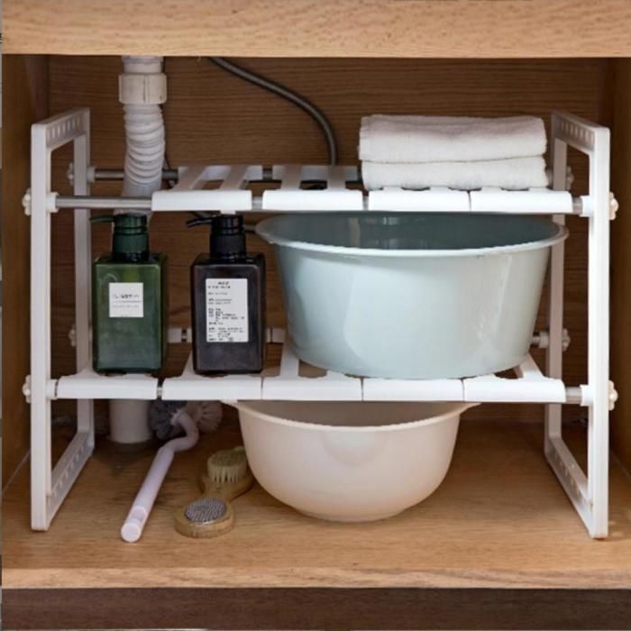 ÉTAGÈRE DE RANGEMENT ERROLVES DEUX NIVEAUX POUR ÉVIER CUISINE SALLE DE BAIN 38 X 38-70 X 26 CM GRIS