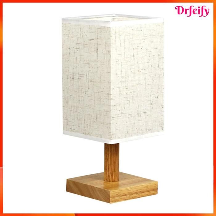 Lampe de table - AKOZON - modèle carré vintage - Bois & tissu - LED 3W - USB rechargeable