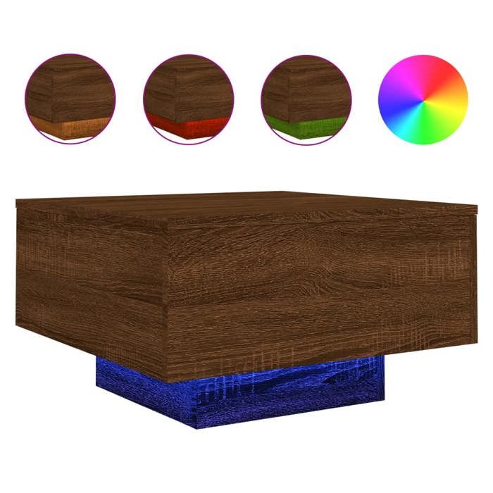 Brun Table basse avec lumières LED(1 PC) - JMS - Support 30 kg - table de café - chêne marron 55x55x31 cm T78463