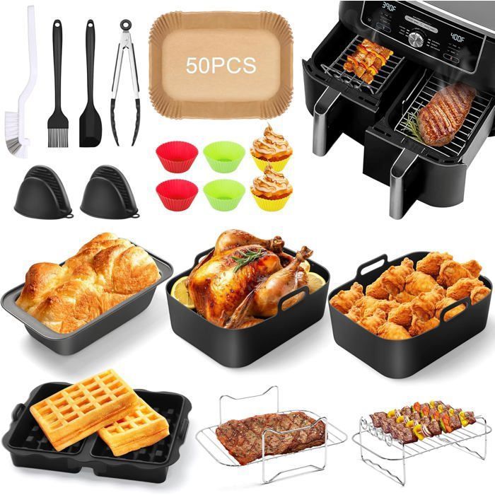 23PCS Accessoires Air Fryer Ninja Foodi AF300EU AF400EU AF500EU 7 6L-9 5L Double Zone Moule Silicone Air Frye Réutilisable