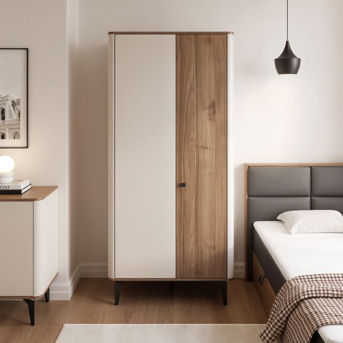 Armoire BELLAGIO - 2 portes - 88 1x52 2x190 cm - 8 compartiments - Cachemire/Noyer
