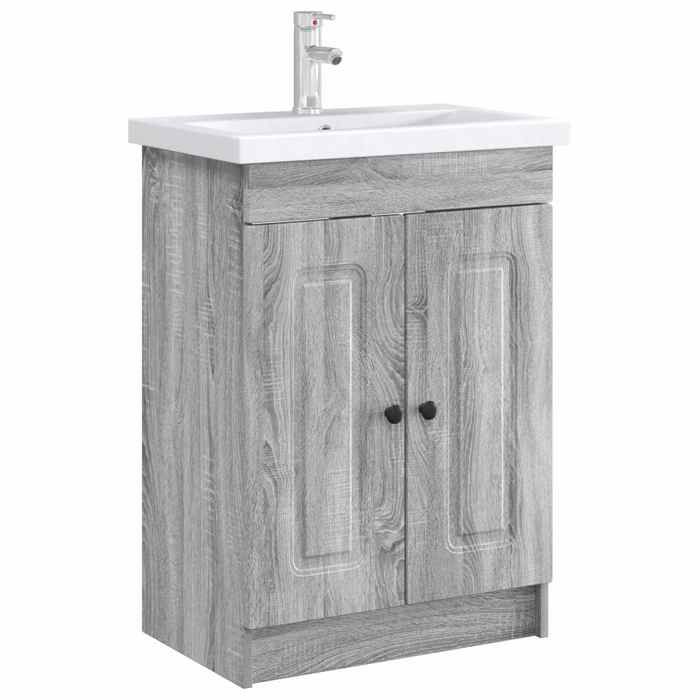 Armoire sous évier de salle de bain - vidaXL - bois dingénierie - sonoma gris - 56 x 375 x 81 cm 938ycr73e