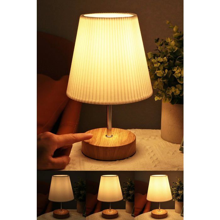 Lampe De Chevet Tactile Lampes De Table Avec Câble 3 Intensité Gradation Dimmable Lampe Chambre Moderne Abat-Jour En Tissu Avec