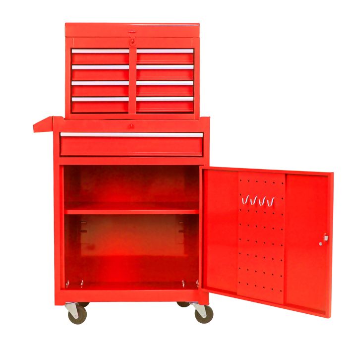 COVREO servante datelier sur roulettes 5 tiroirs coffre à outils amovible étagère réglable acier rouge