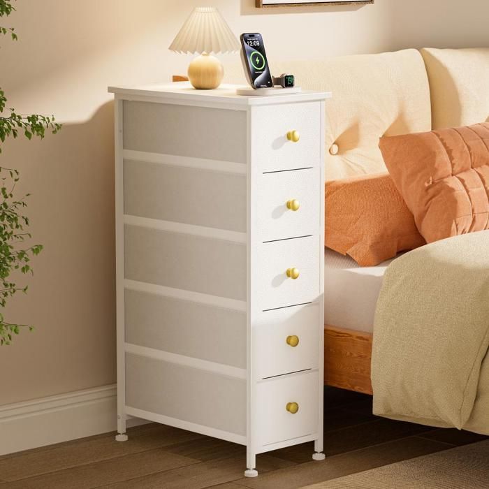 ViYi. Caisson De Enfilade - Caisson De 5 Tiroirs - Caisson Bureau De Blanc - 49x25.5x88.5cm - Cuir