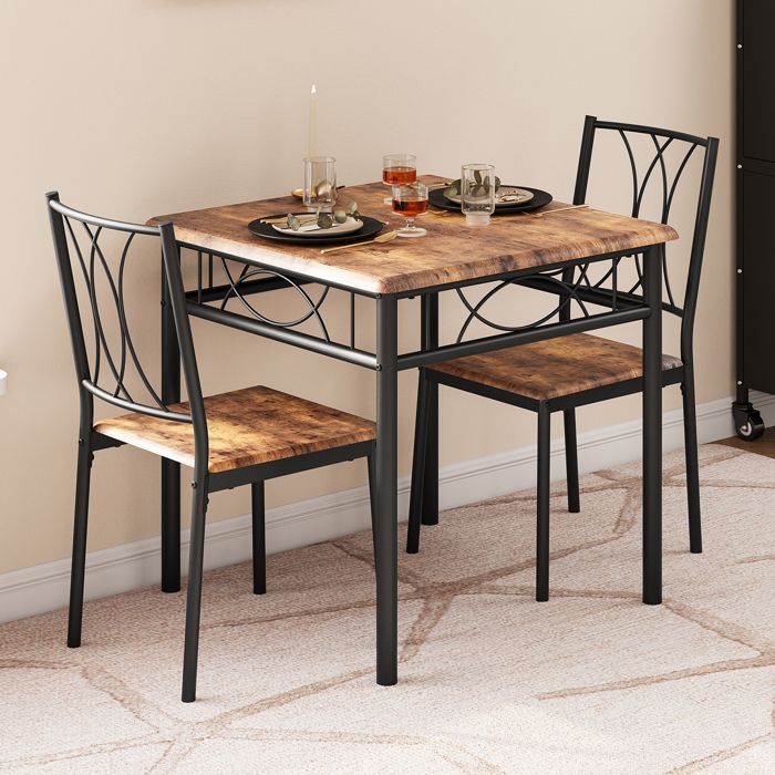 Ensemble Table et Chaises 3 Pièces – Table + 2 Chaises Rembourrées – 74 x 74 x 76 cm