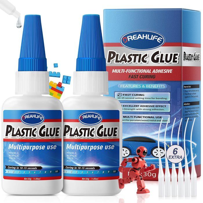 Colle Forte pour Plastique 60g Colle Plastique Extra Forte Colle Plastique Extra Forte pour Acrylique PLA Jouets Voiture Acrylique