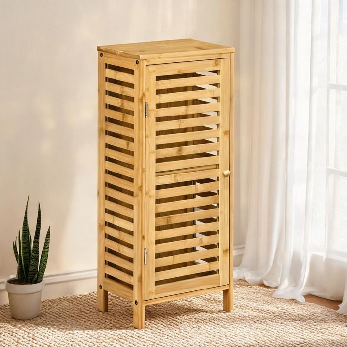 9 x 70 cm Storage Cabinets combining 11.8 x 7.8 x 27.6 in Bois Naturel Bambou and Armoire de salle de bain colonne en bambou