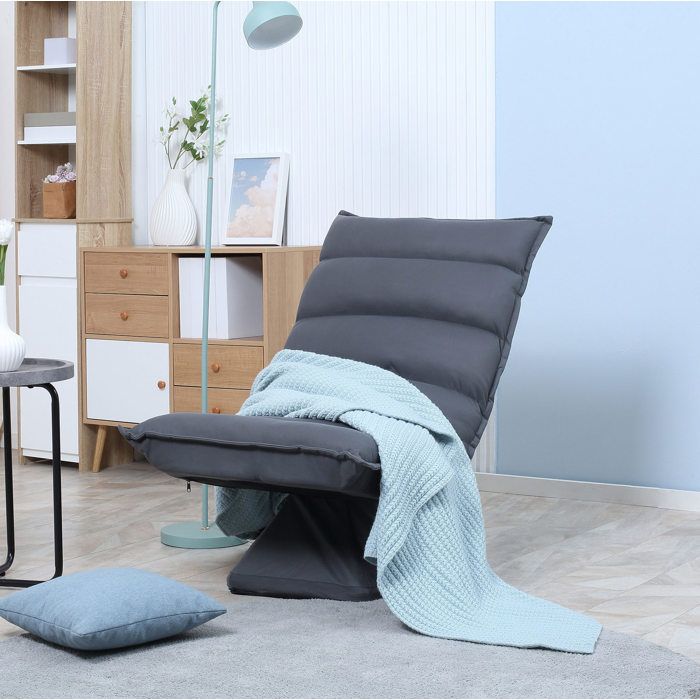 MEULVA Fauteuil relax pivotant 360° en microfibre gris foncé dossier réglable 5 positions acier