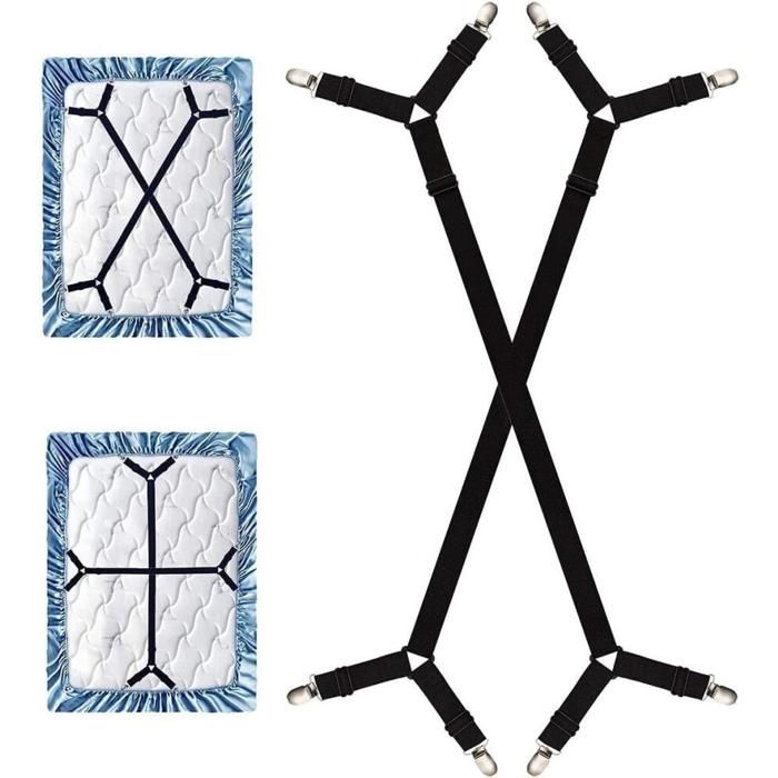 Sangles de maintien longues et réglables pour draps-housses compatibles avec tous les matelas carrés – Noir
